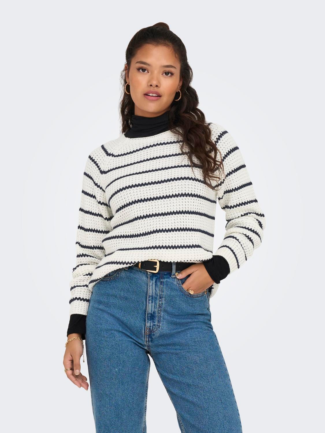 ONLY Knit Fit Round Neck Raglan sleeves Pullover -Cloud Dancer - 15312077