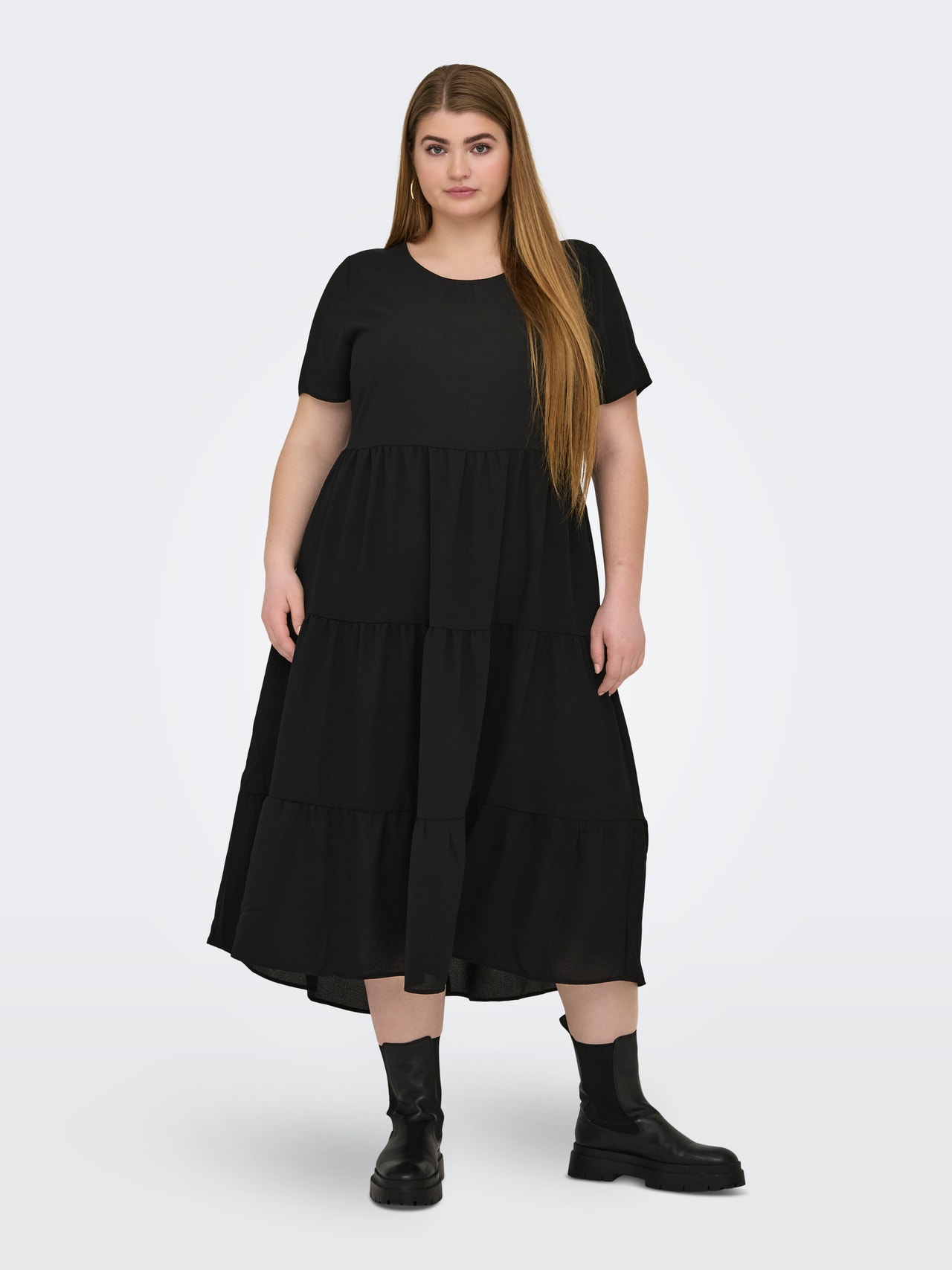 ONLY Curvy o-hals midi kjole -Black - 15312232