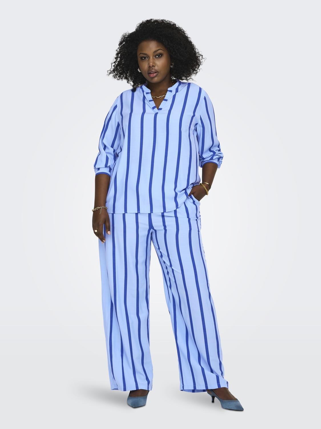 Womens blue and hot sale white striped pants