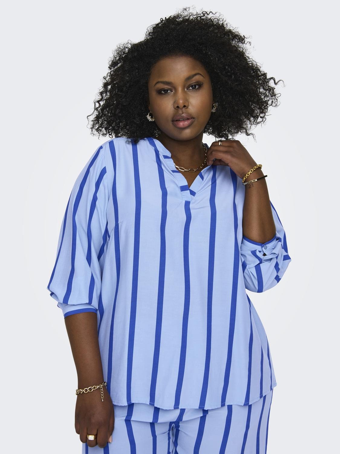 ONLY Curvy stribet top -Placid Blue - 15312346