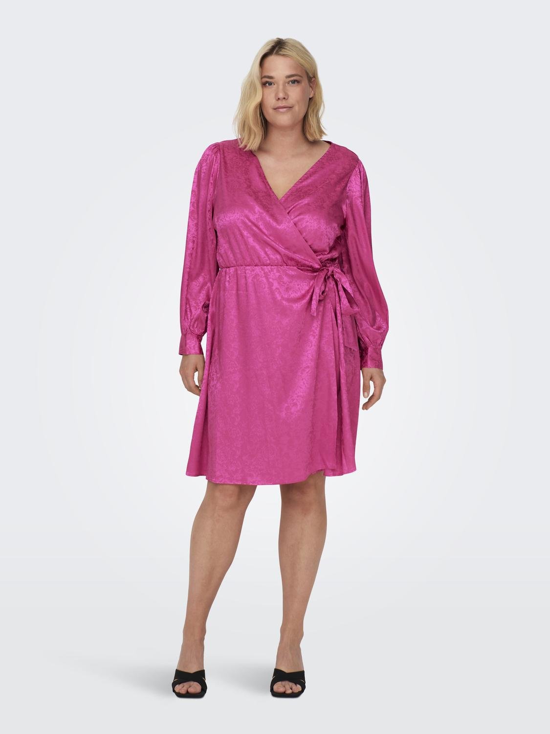 ONLY Normal geschnitten V-Ausschnitt Kurzes Kleid -Raspberry Sorbet - 15312349