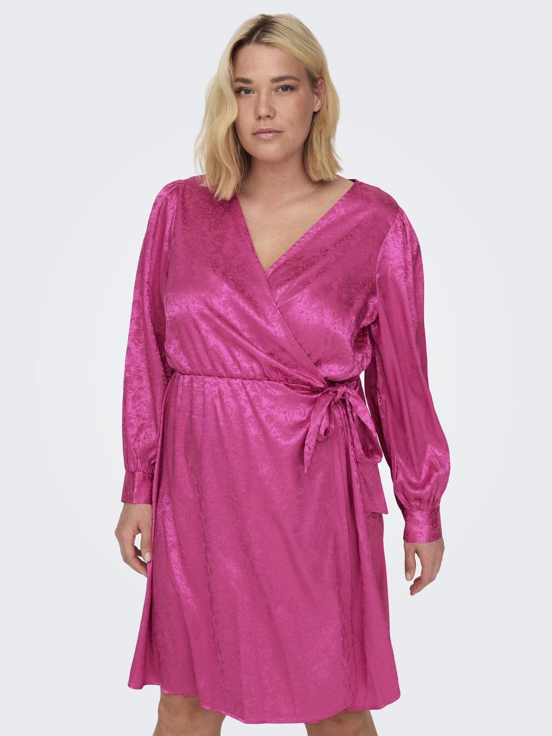 ONLY Curvy v-neck wrap dress -Raspberry Sorbet - 15312349