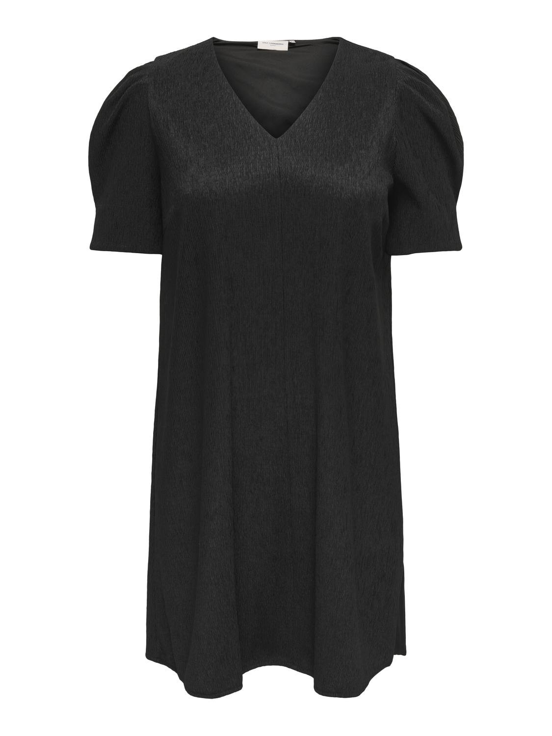 ONLY Normal geschnitten V-Ausschnitt Kurzes Kleid -Black - 15312369