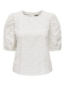 ONLY O-neck top with volume sleeves -Cloud Dancer - 15312382