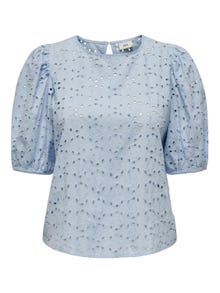 ONLY O-neck top with volume sleeves -Cashmere Blue - 15312382