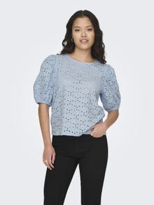 ONLY O-neck top with volume sleeves -Cashmere Blue - 15312382