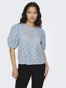 ONLY O-neck top with volume sleeves -Cashmere Blue - 15312382
