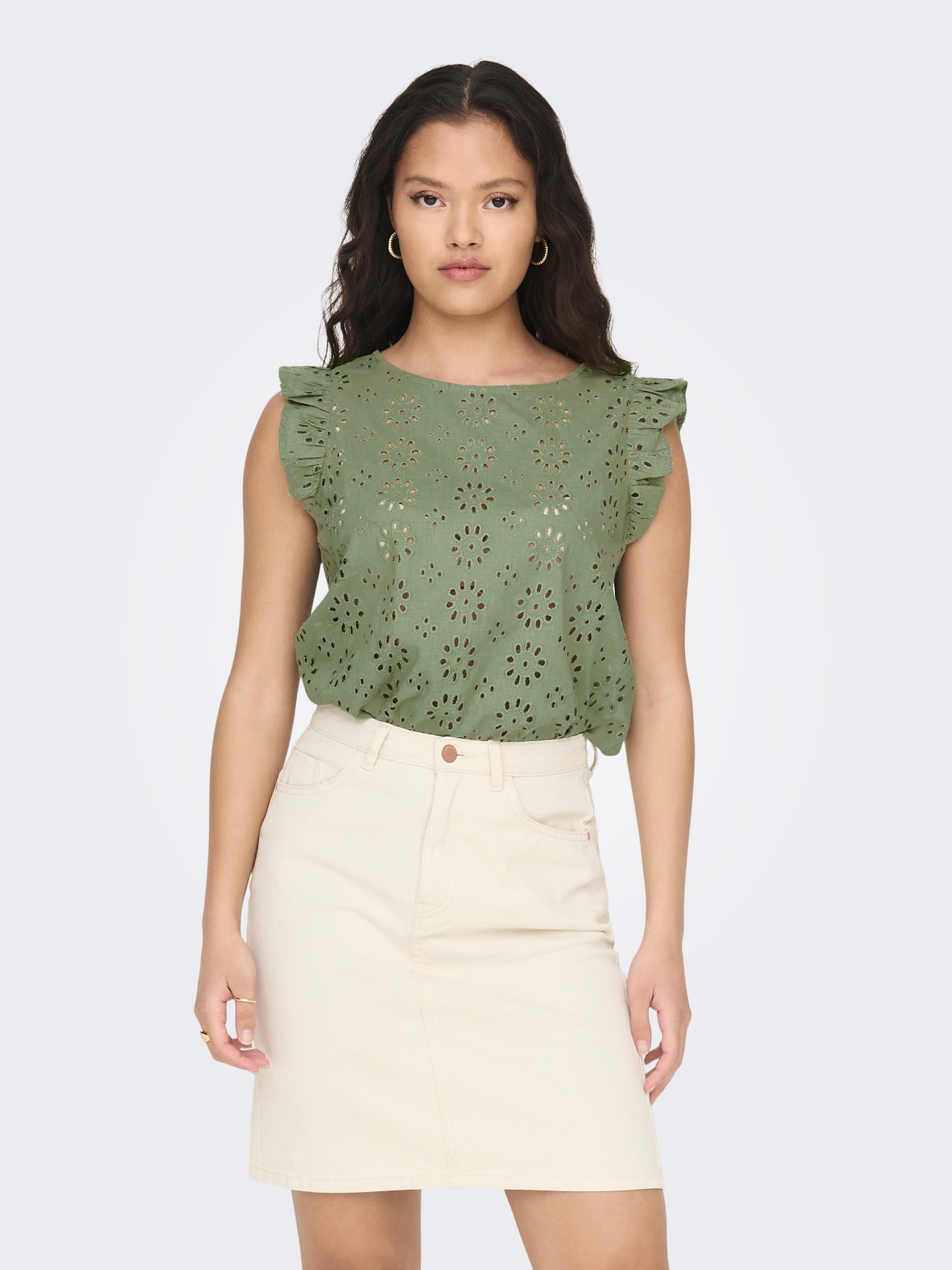 ONLY Regular Fit Round Neck Volume sleeves Top -Oil Green - 15312383