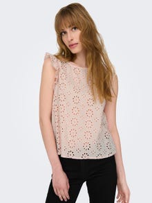 ONLY Regular Fit Round Neck Volume sleeves Top -Peach Whip - 15312383