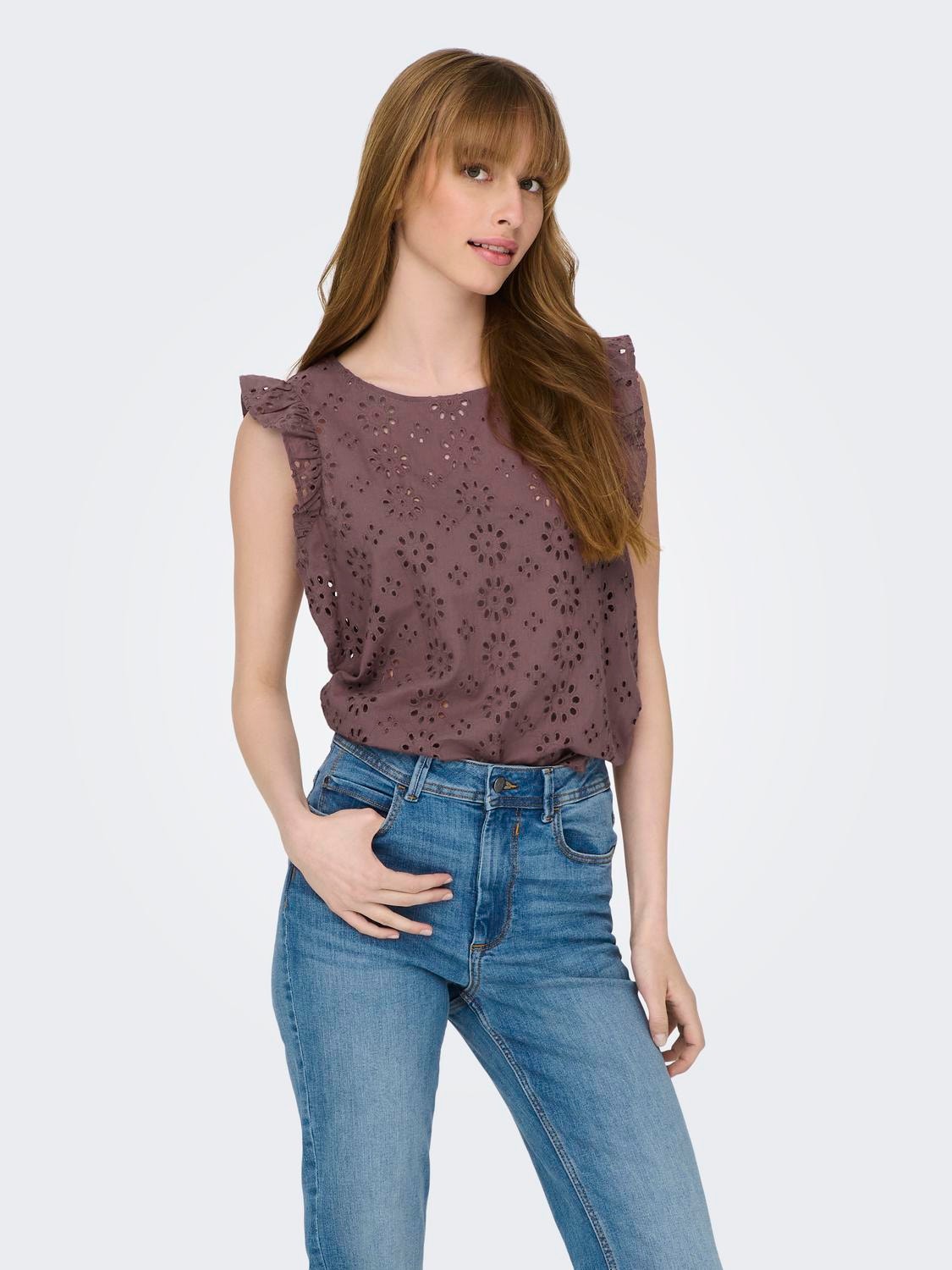 ONLY Regular Fit Round Neck Volume sleeves Top -Rose Brown - 15312383