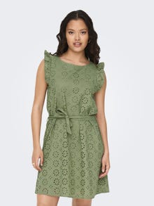 ONLY Regular Fit Round Neck Volume sleeves Short dress -Oil Green - 15312384