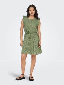ONLY Regular fit O-hals Volumineuze mouwen Korte jurk -Oil Green - 15312384