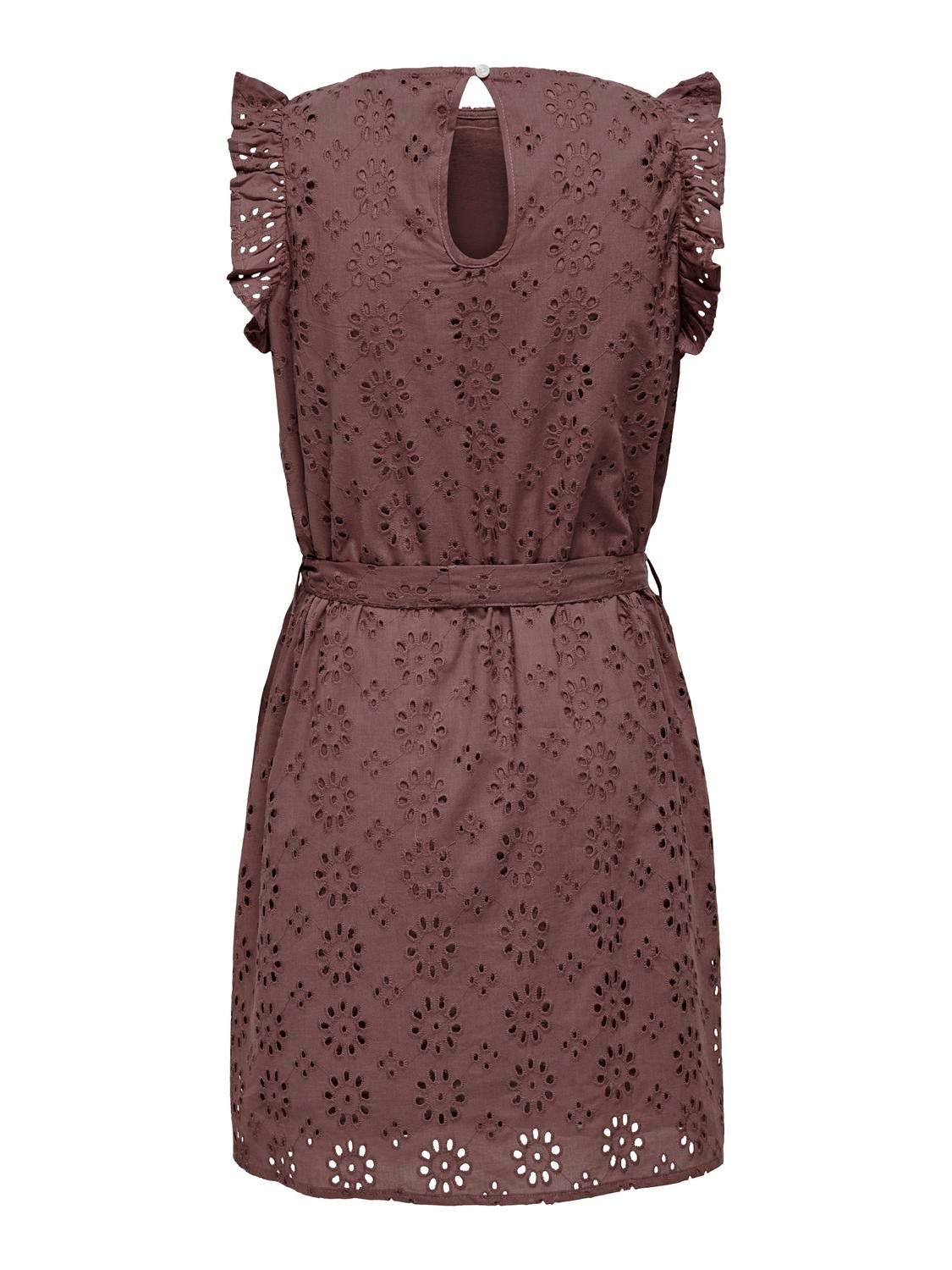 ONLY Regular Fit Round Neck Volume sleeves Short dress -Rose Brown - 15312384