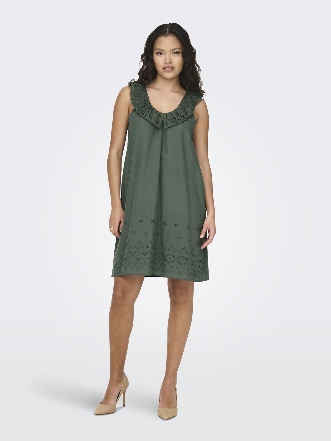 ONLY Regular Fit V-Neck Short dress -Balsam Green - 15312388