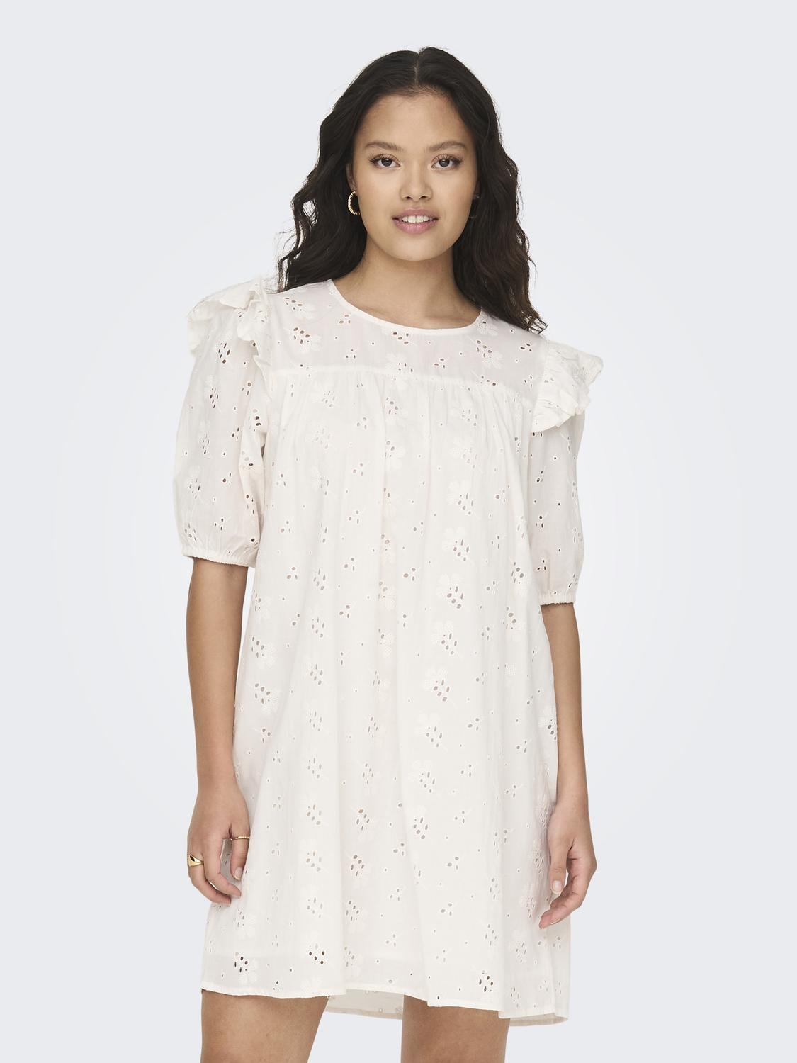 ONLY mini dress with frills -Cloud Dancer - 15312391