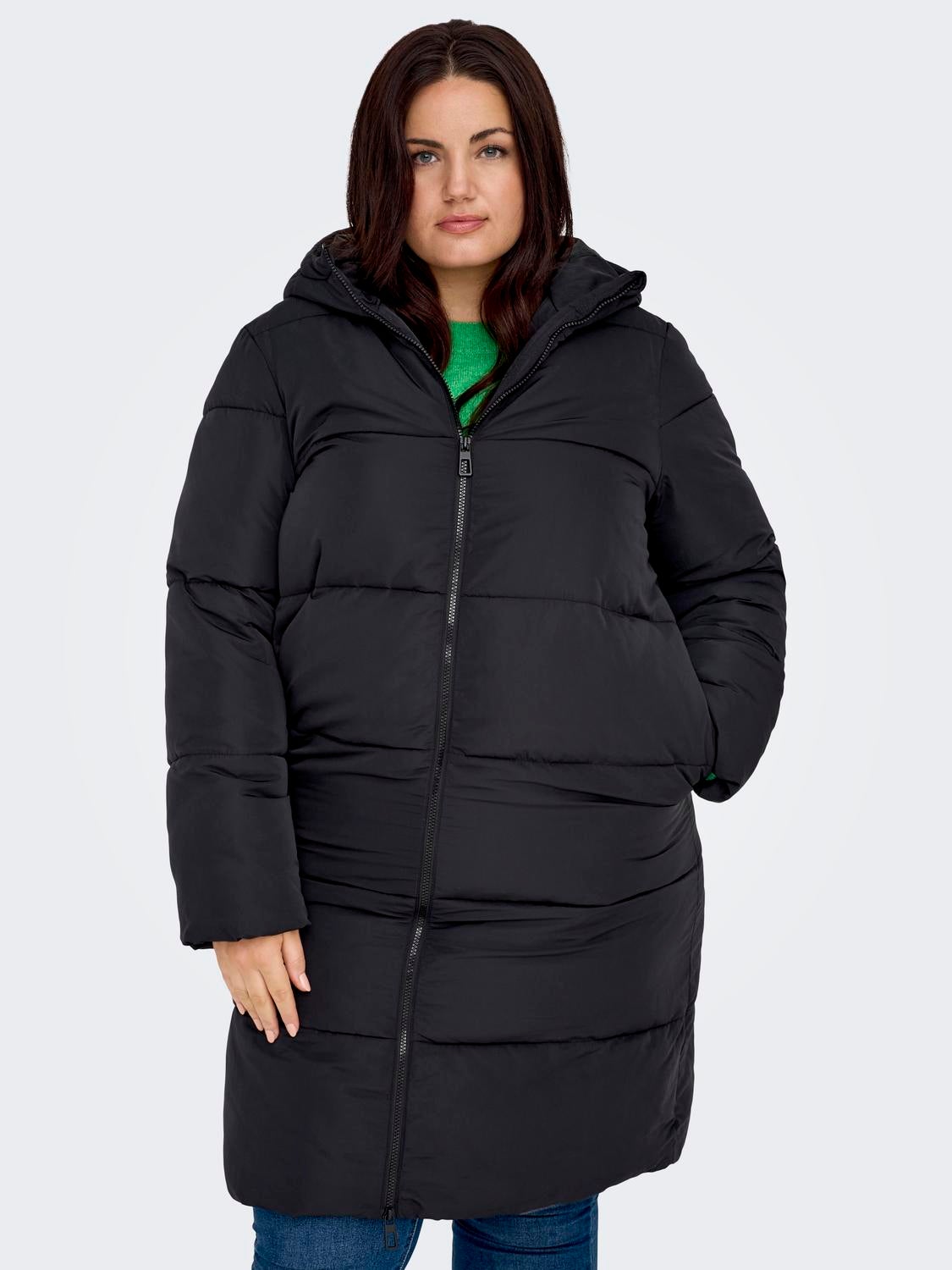 Long black puffer outlet coat plus size