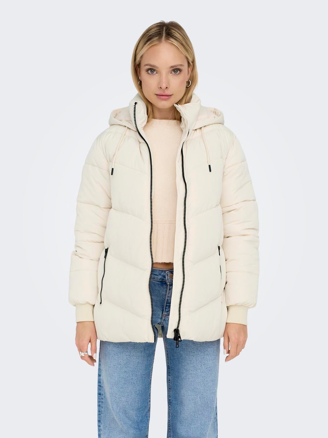 Quilted jacket with hot sale fur hood