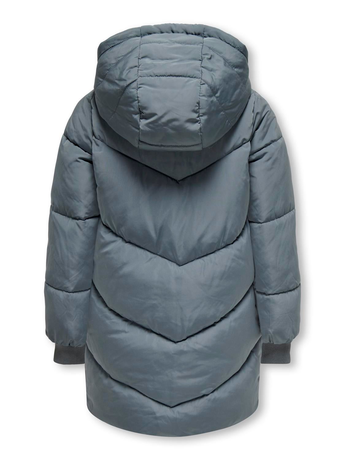 Grey quilted coat clearance with fur hood