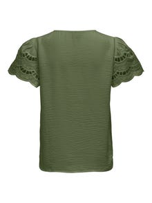 ONLY Regular Fit Round Neck Volume sleeves Top -Deep Lichen Green - 15312609