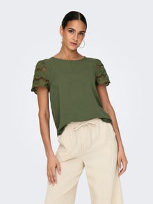 ONLY Tops Regular Fit Col rond Manches volumineuses -Deep Lichen Green - 15312609