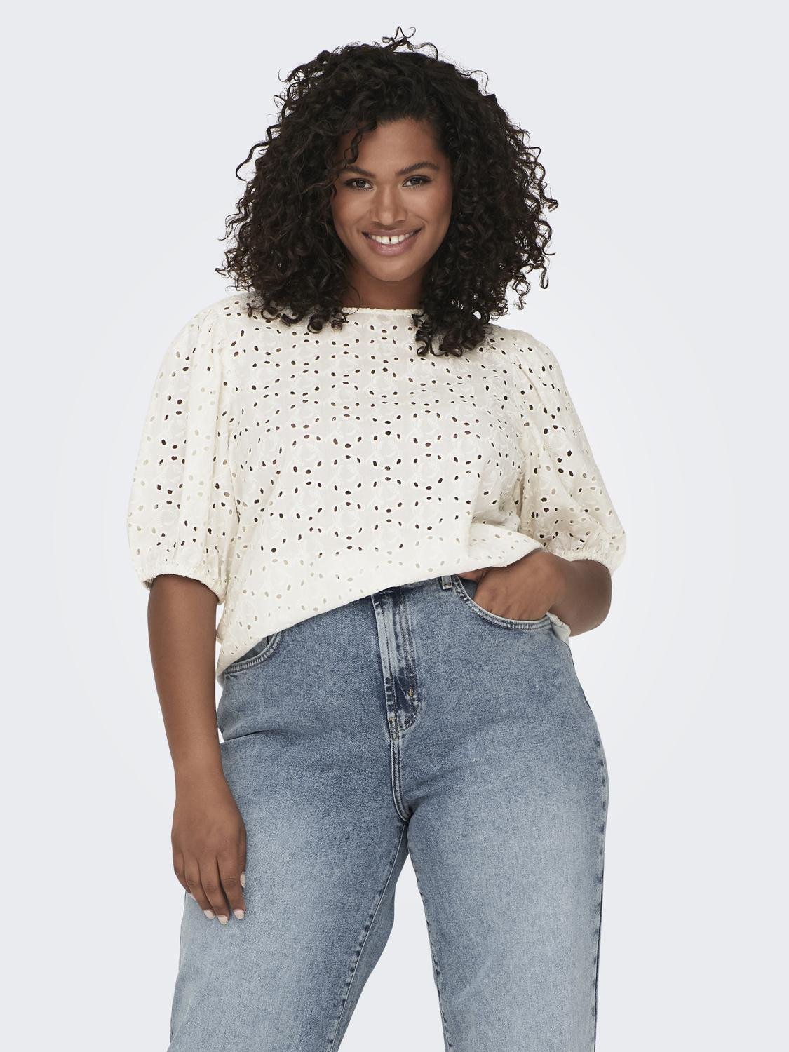 ONLY Curvy Top with volume sleeves -Cloud Dancer - 15312621