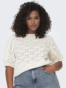 ONLY Regular Fit Round Neck Puff sleeves Top -Cloud Dancer - 15312621