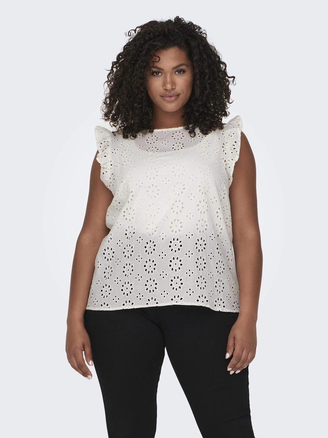 ONLY Curvy o-neck with frill -Cloud Dancer - 15312622