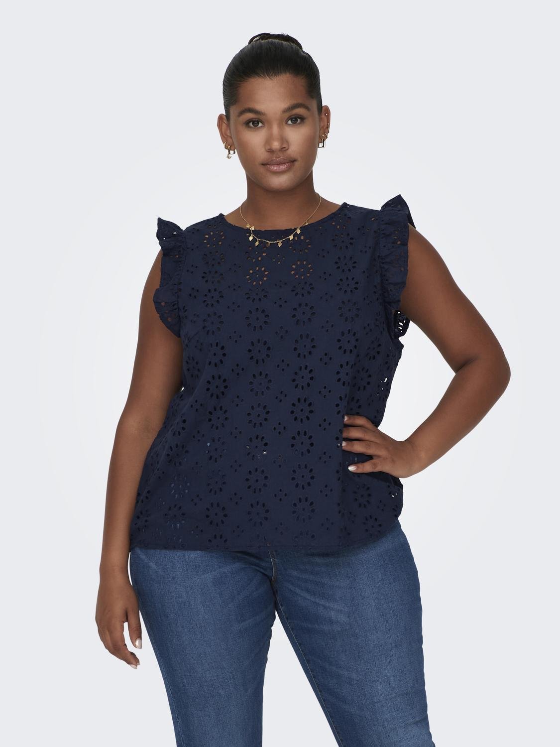 ONLY Curvy o-neck with frill -Sky Captain - 15312622
