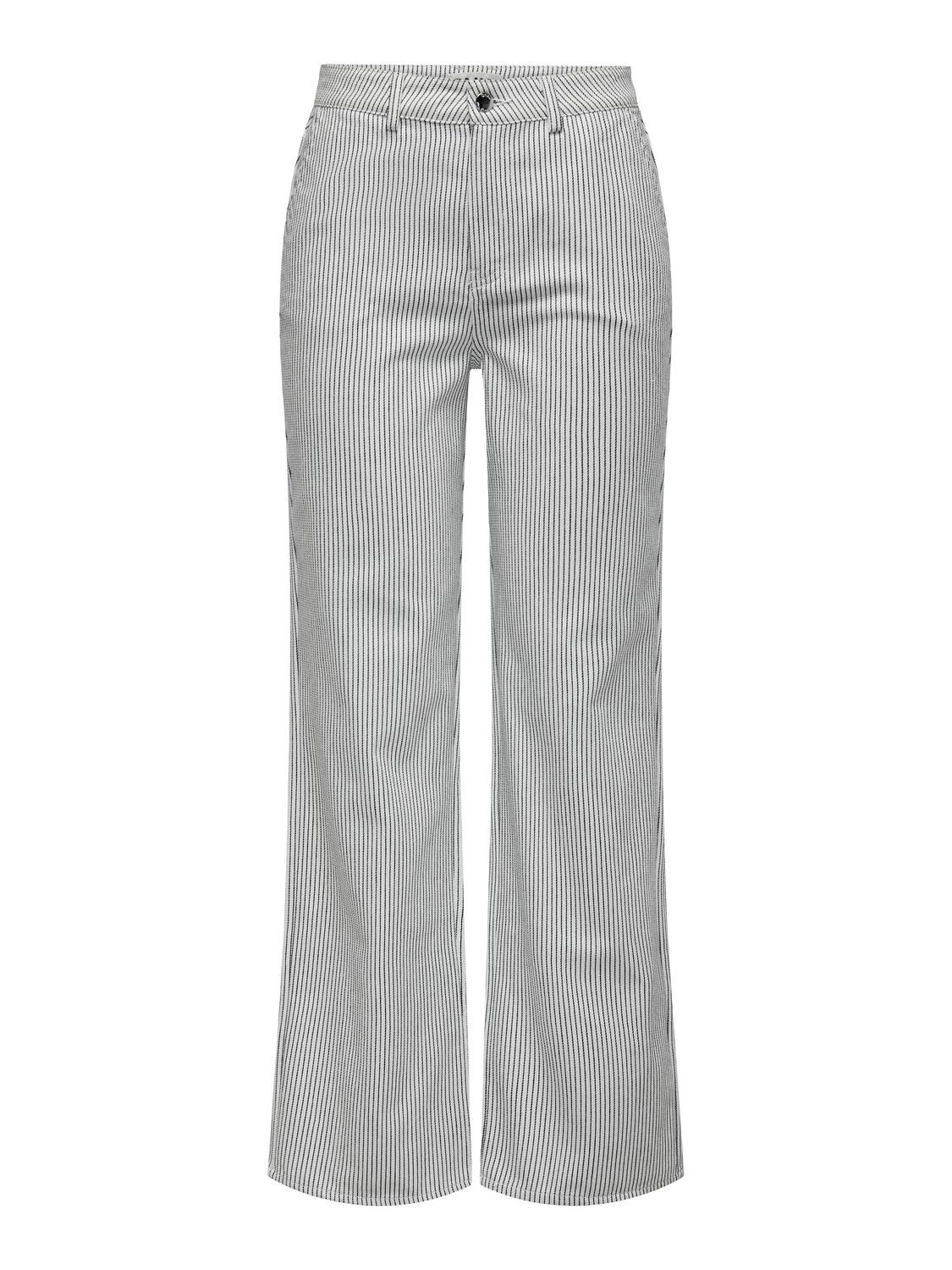 ONLY Stribet bukser med høj talje -White - 15312896