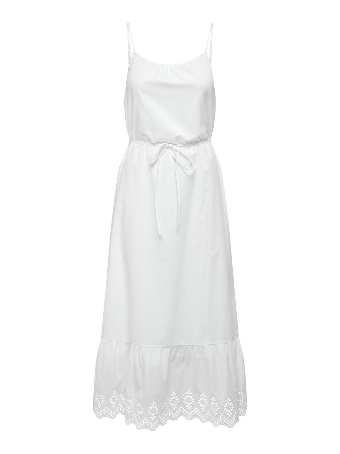 ONLY Lang kjole med broderidetaljer -Bright White - 15313166