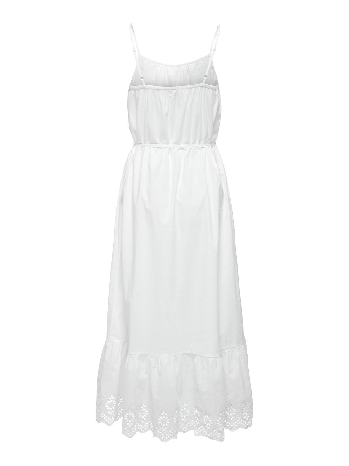 ONLY Lang kjole med broderidetaljer -Bright White - 15313166