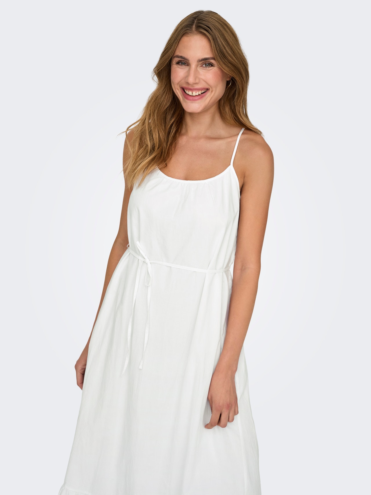 ONLY Lang kjole med broderidetaljer -Bright White - 15313166