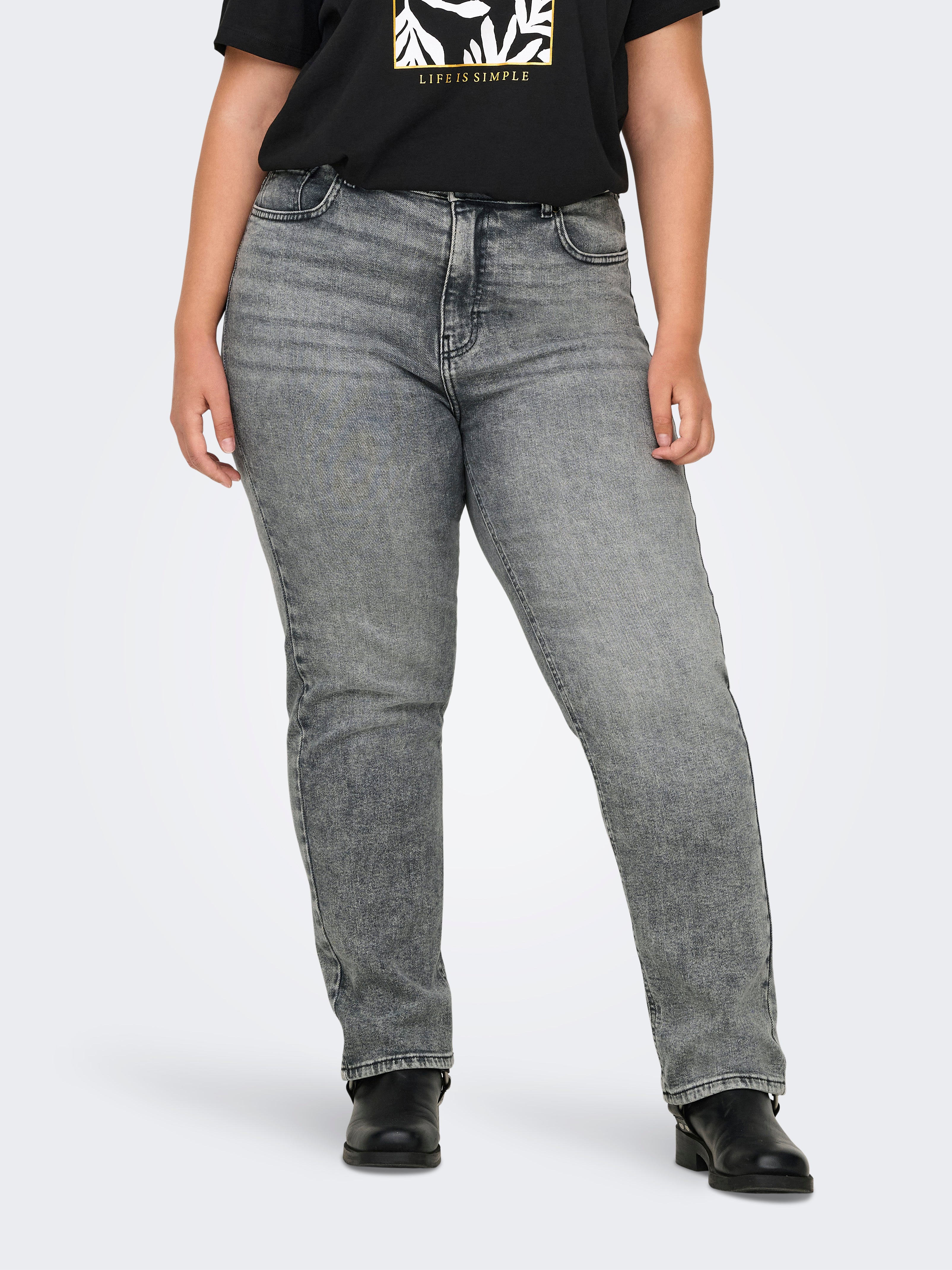 Carmily Hohe Taille Gerade Geschnitten Jeans