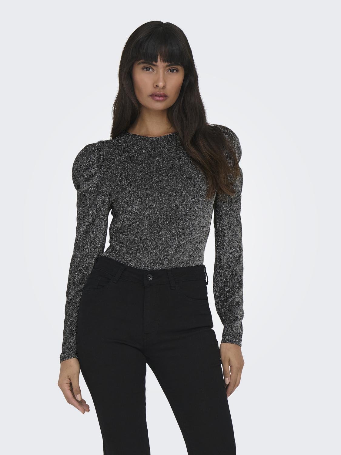 ONLY Regular Fit Round Neck Puff sleeves Top -Black - 15313889