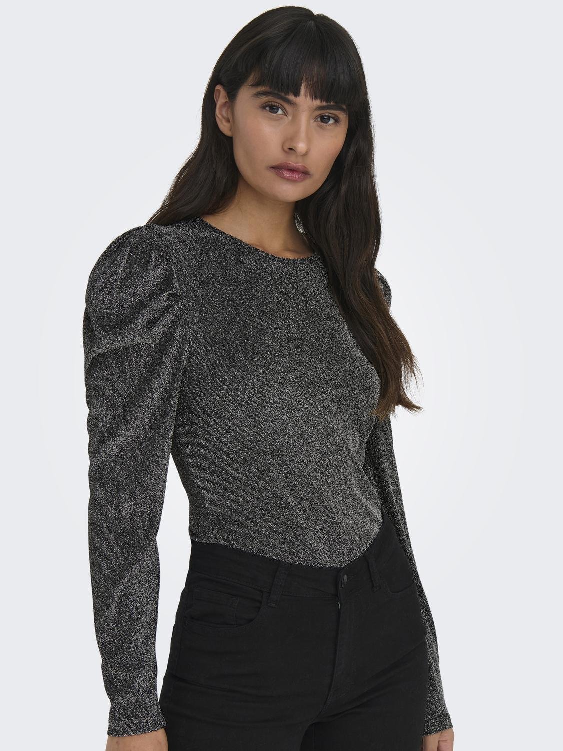 Glitter top with puff sleeves