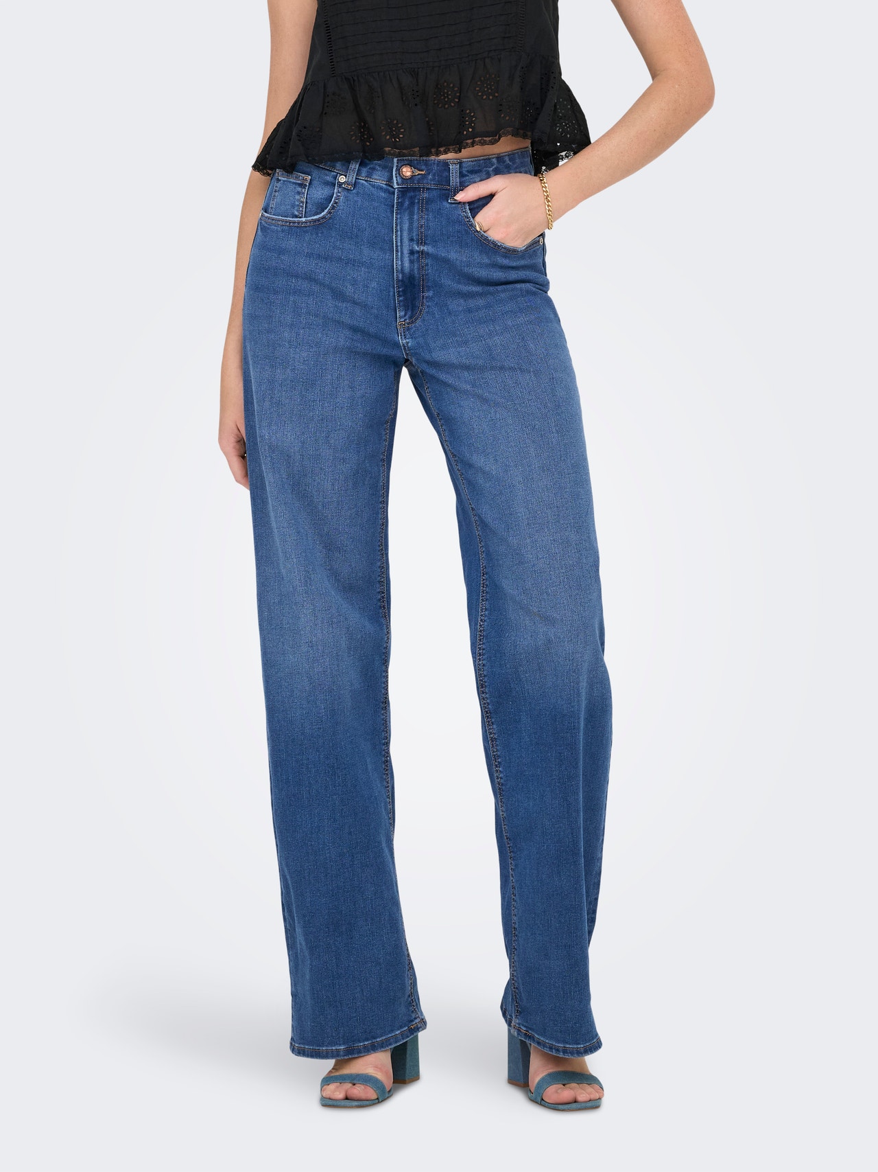 ONLY ONLJUICY Ψηλόμεσο Φαρδύ στο κάτω μέρος Τζιν -Medium Blue Denim - 15313890