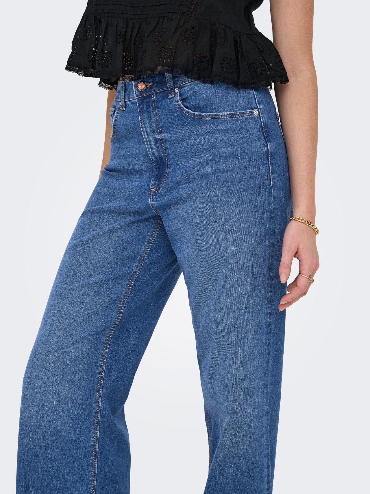 ONLY ONLJUICY Ψηλόμεσο Φαρδύ στο κάτω μέρος Τζιν -Medium Blue Denim - 15313890