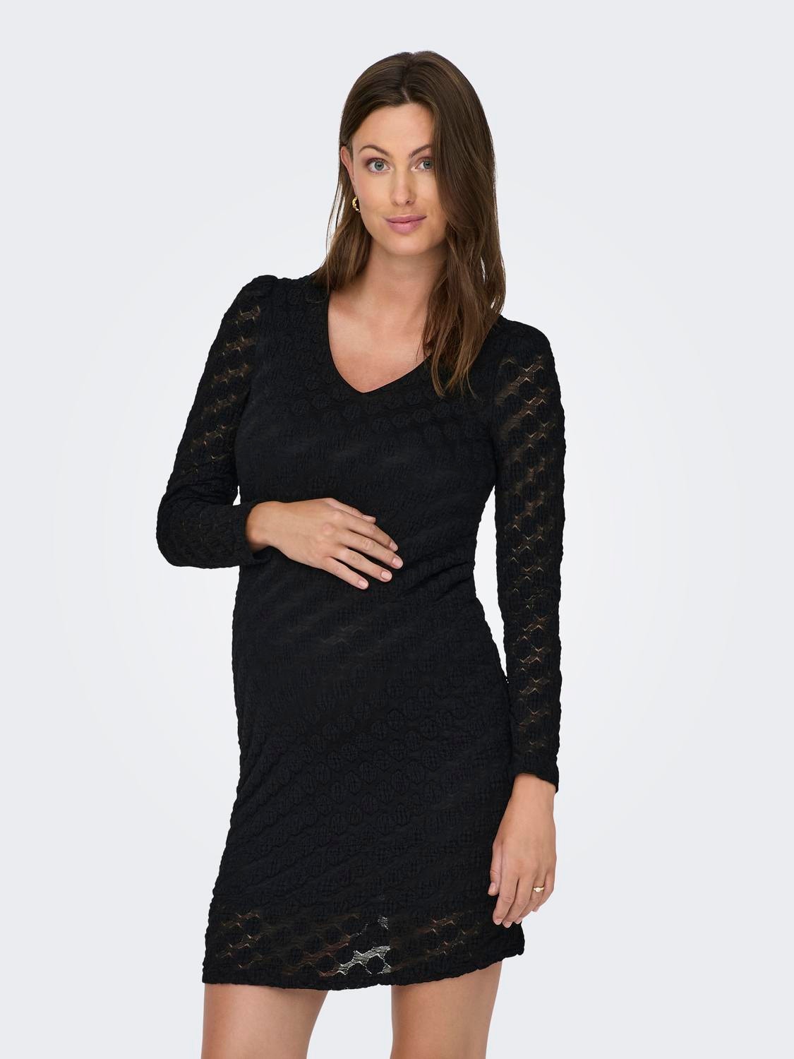 ONLY Normal geschnitten V-Ausschnitt Maternity Kurzes Kleid -Black - 15313961