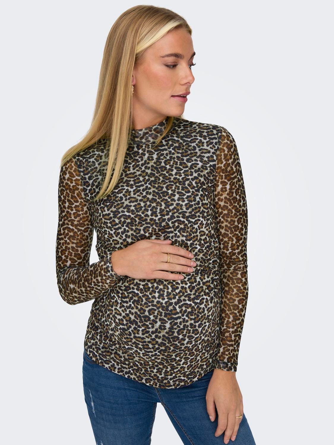 ONLY Mama printed mesh top -Pumice Stone - 15313967