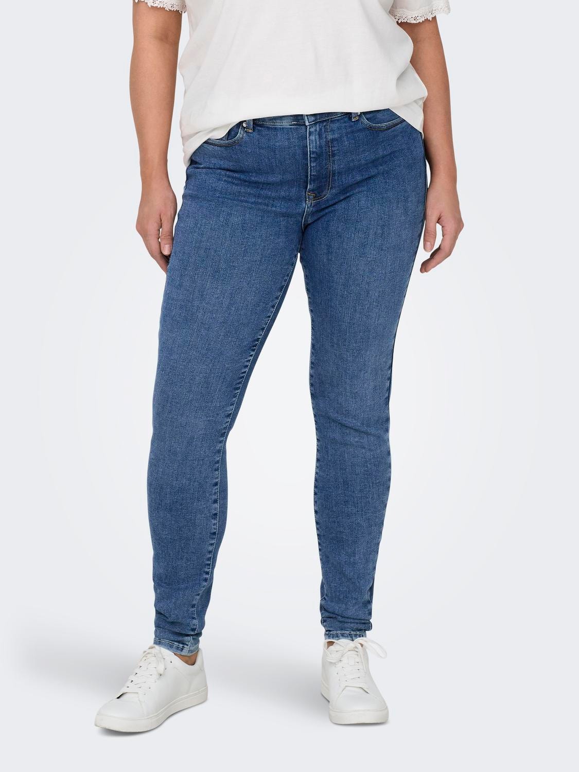 ONLY carpower mid waist skinny push up Jeans -Medium Blue Denim - 15314016