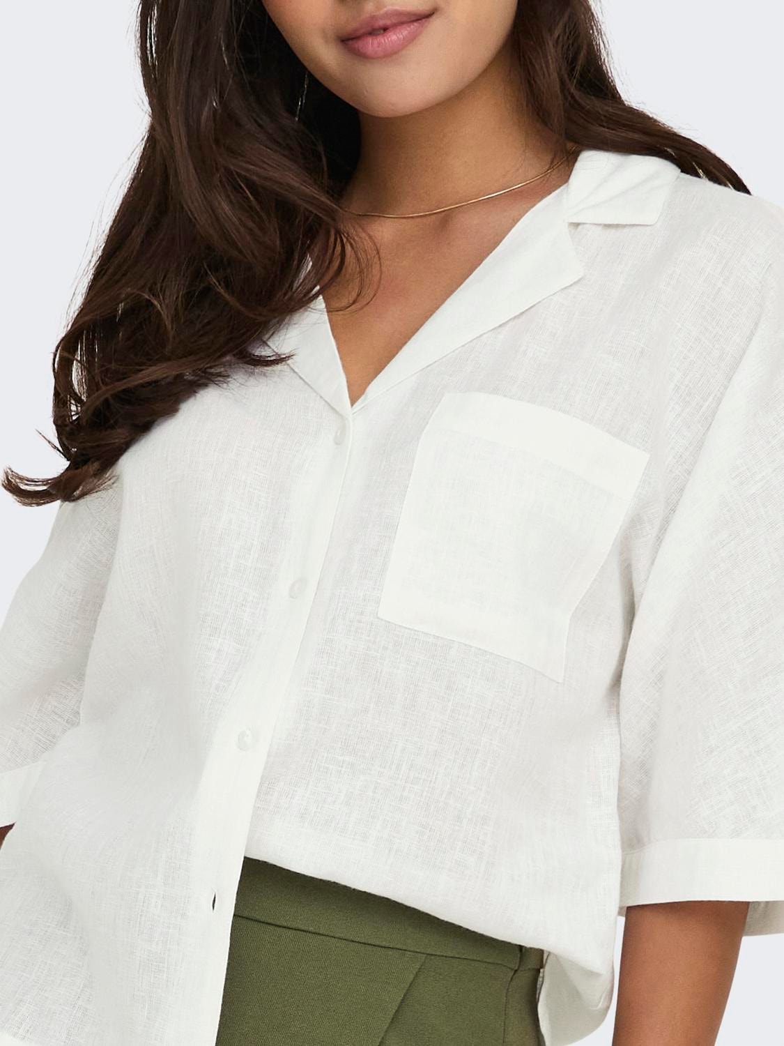 ONLY Linen shirt with chest pocket -Bright White - 15314215