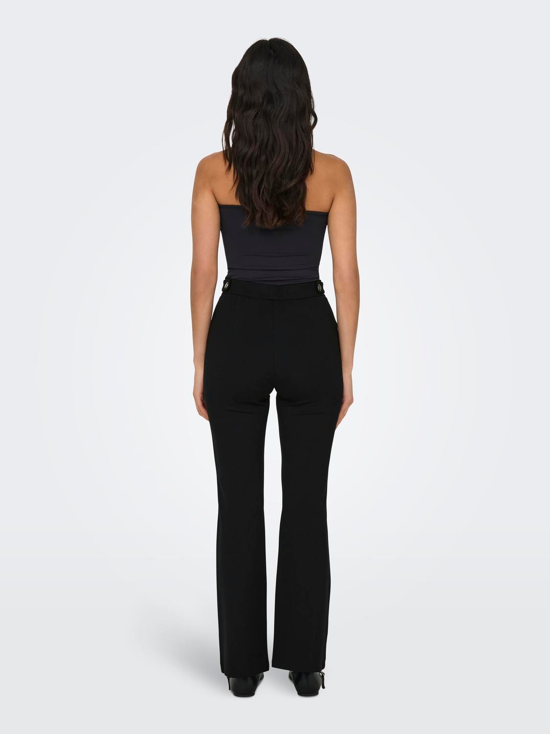 Flared Fit Mid waist Trousers, Black