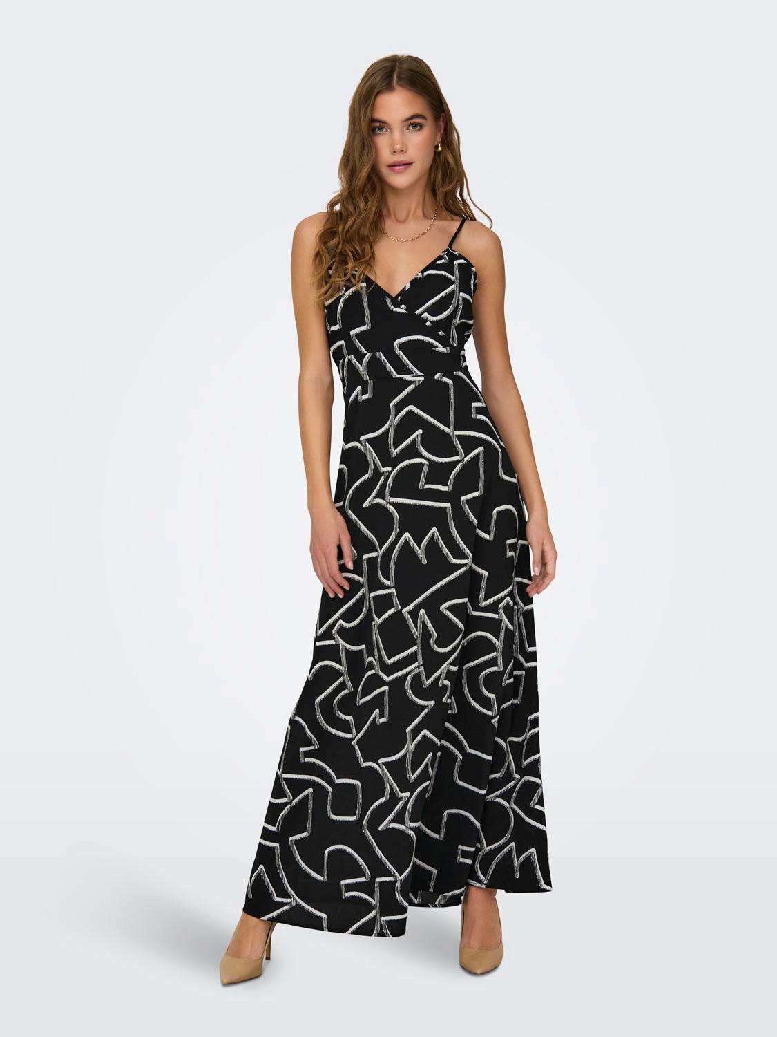ONLY Normal geschnitten V-Ausschnitt Langes Kleid -Black - 15314469