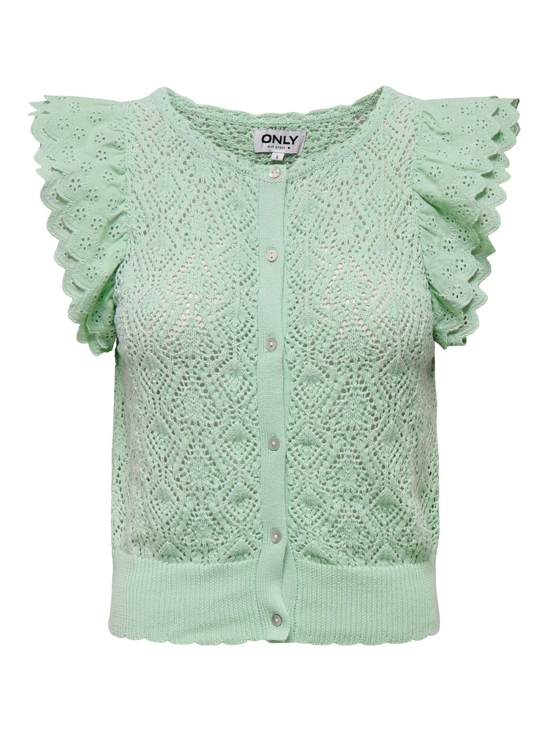 ONLY O-neck cardigan with lace -Subtle Green - 15314542