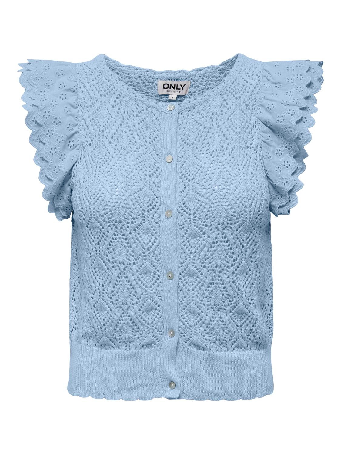 ONLY O-neck cardigan with lace -Cashmere Blue - 15314542