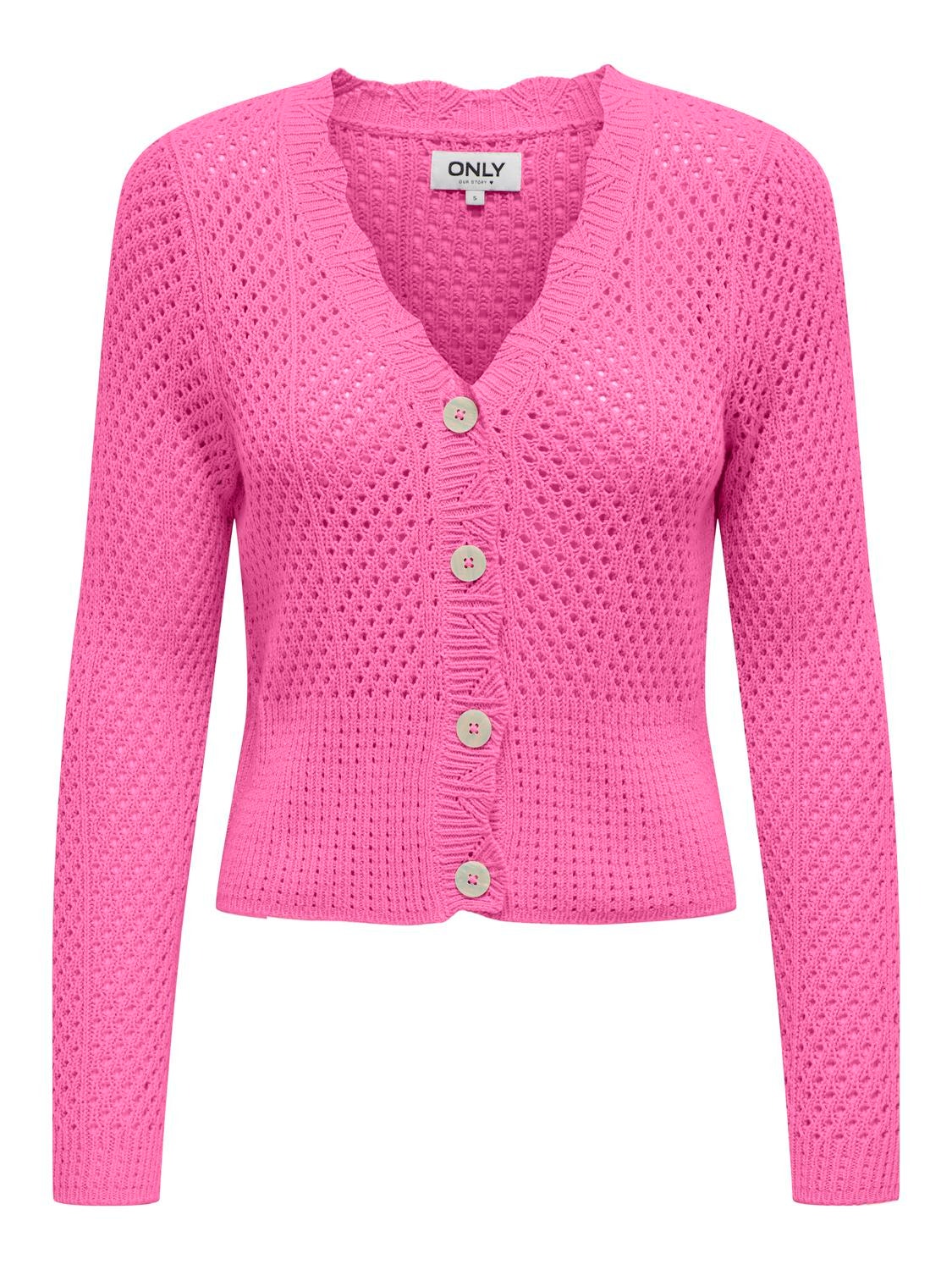 ONLY American Fit V-Neck Ribbed cuffs Knit Cardigan -Strawberry Moon - 15314647