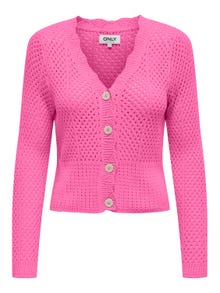ONLY American Fit V-Neck Ribbed cuffs Knit Cardigan -Strawberry Moon - 15314647