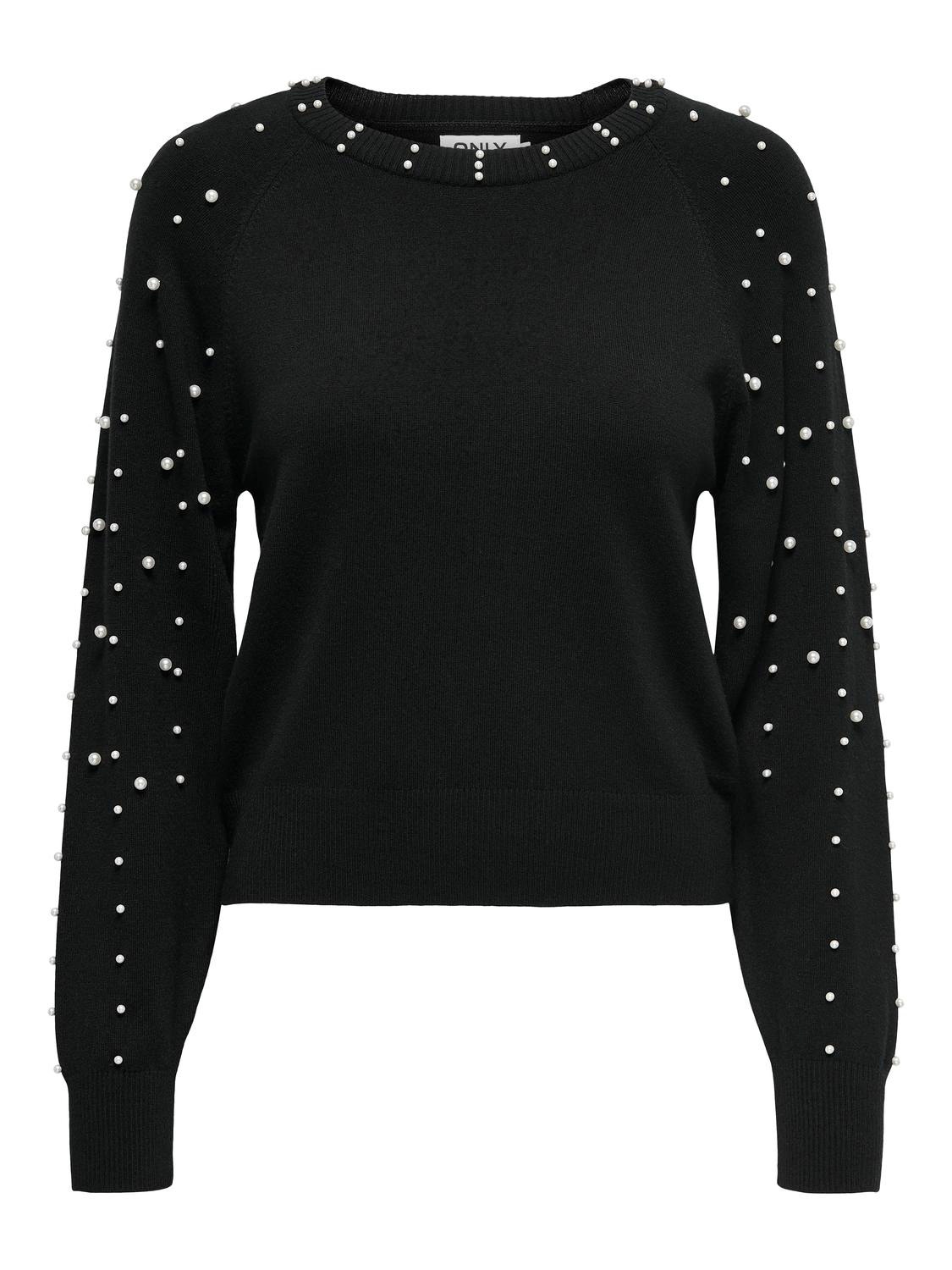 ONLY Round Neck Ribbed cuffs Pullover -Black - 15314736