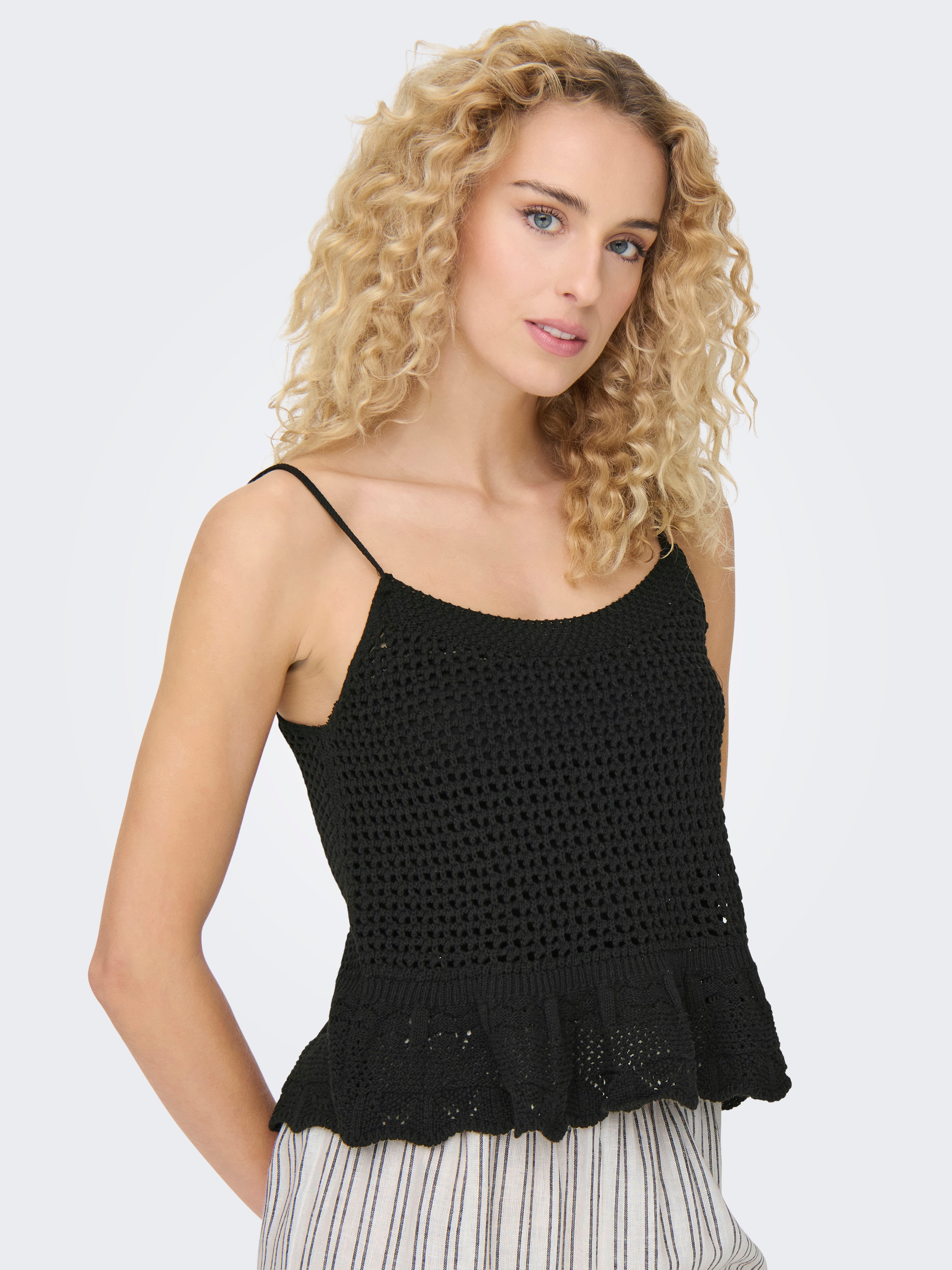 ONLY ONLLUNA Canotta Maglia Lavorata A Maglia – Girocollo Senza Maniche In Cotone Riciclato 70% E Poliestere – Colore Unito