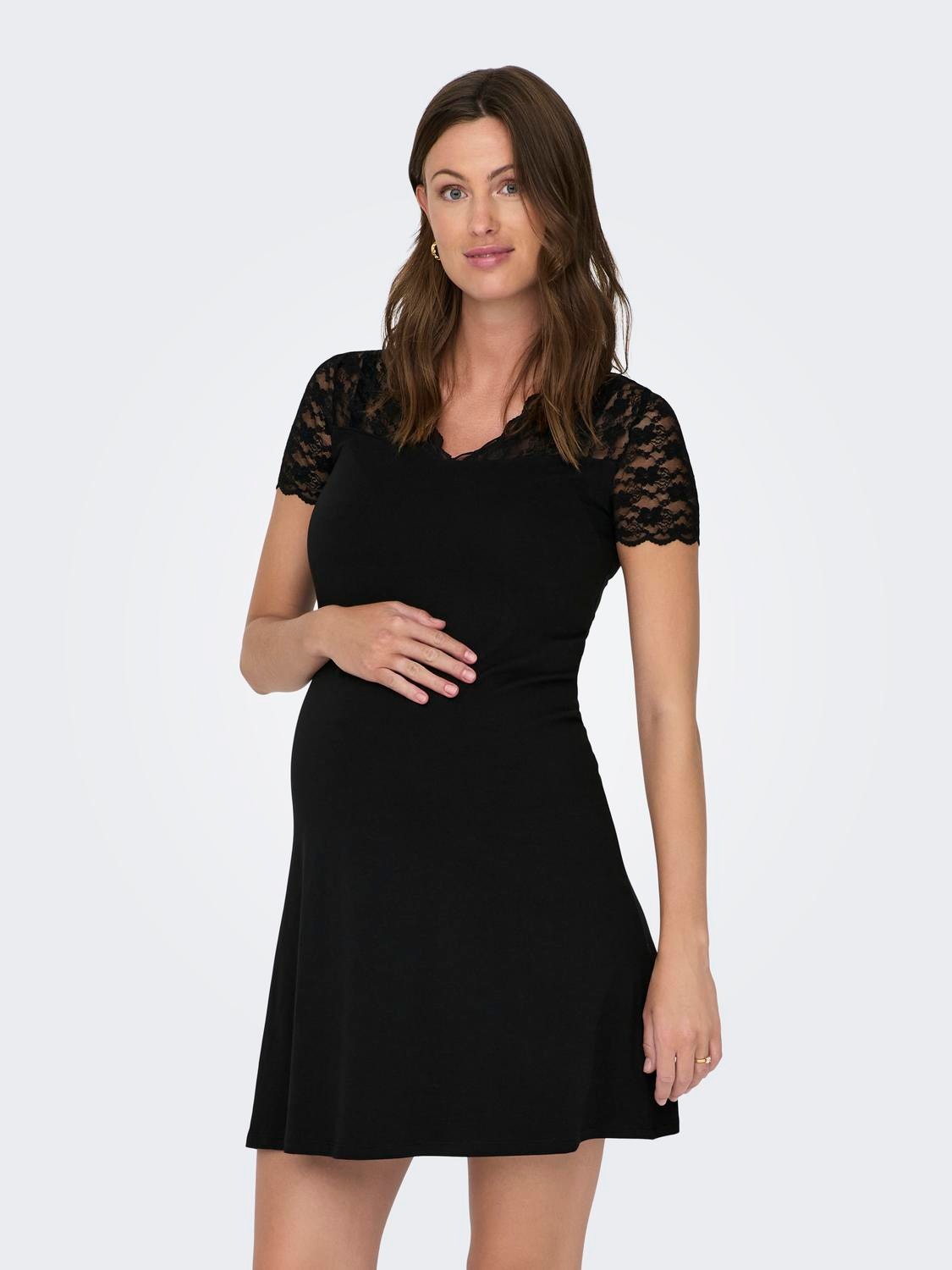 ONLY Normal geschnitten V-Ausschnitt Maternity Kurzes Kleid -Black - 15314841